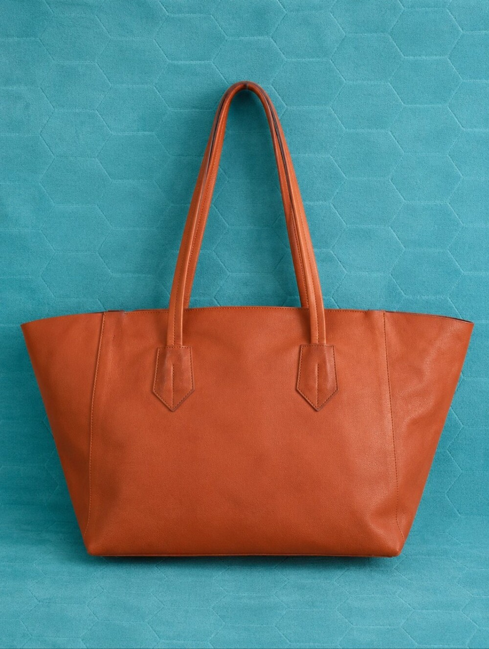 Neely & Chloe No. 2 Large Leather Tote Bag Cognac Caramel Shopper Laptop Travel